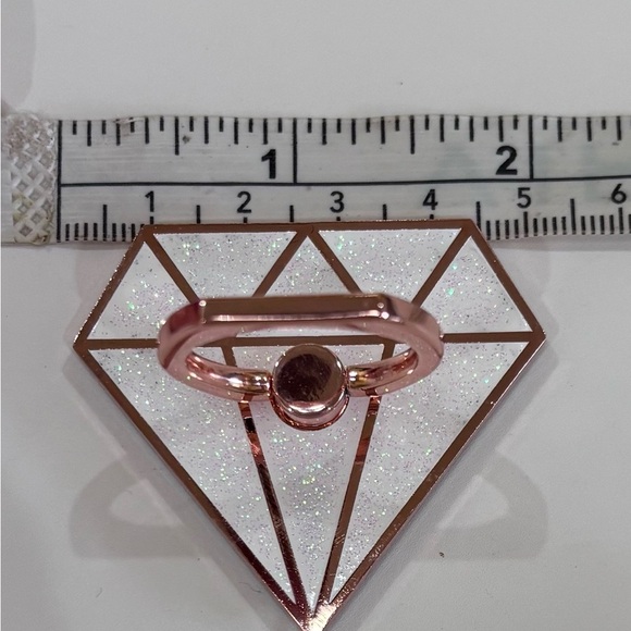 New Diamond Shaped White Glitter Rose Gold Cell Phone Pop Socket Holder - Picture 4 of 5